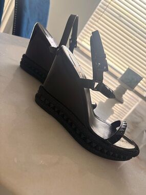 Christian Louboutin Black Studded Wedge Sandals